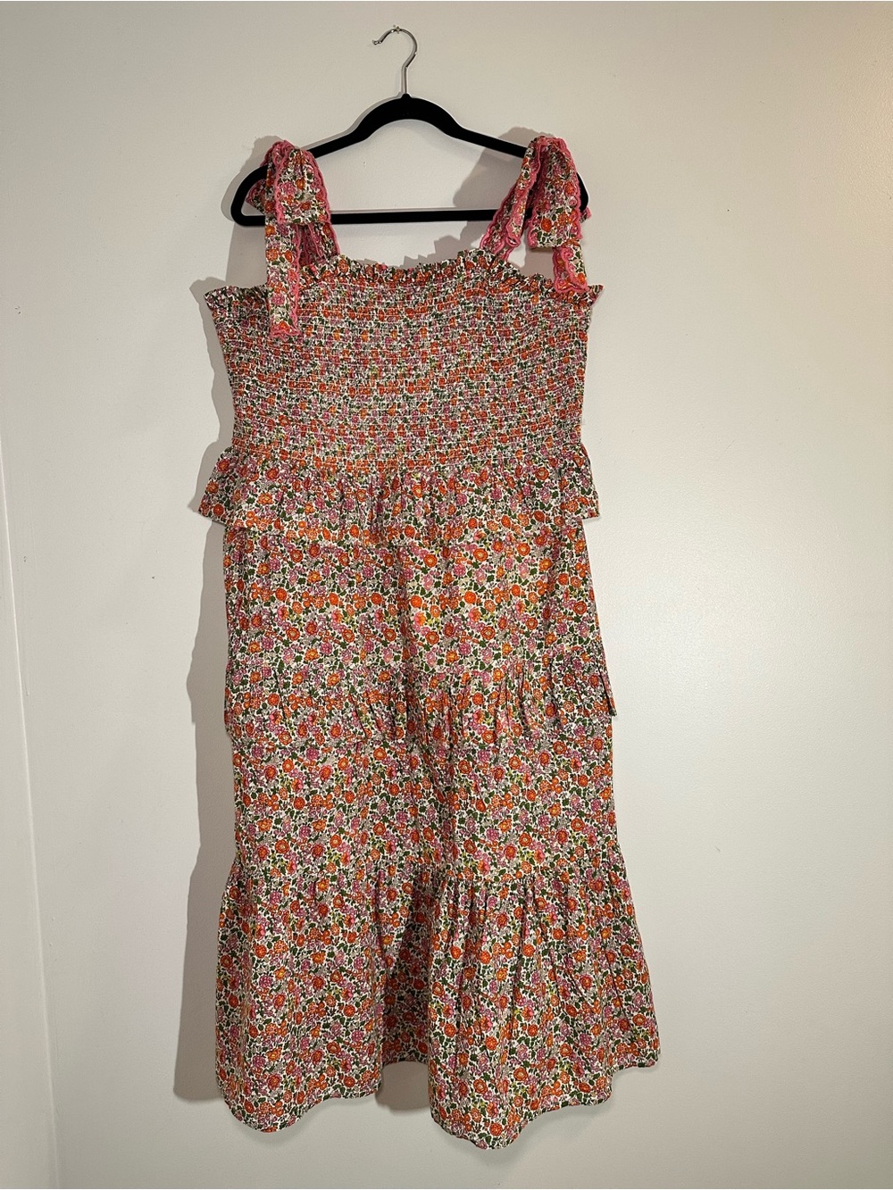 Elizabeth Wilson Tie Strap Ruffle Midi Dress